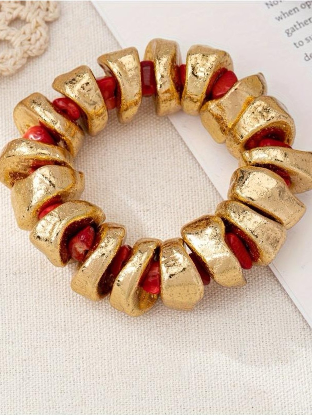 Gold and Red Statement Stretch Bracelet